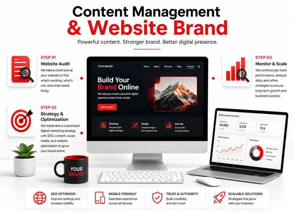 Strategic content management and website brand optimization for digital growth